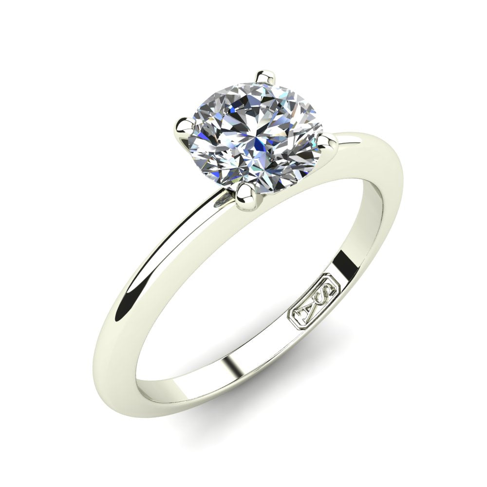 Grace Round Brilliant Cut Engagement Ring in white gold, three-quarter view