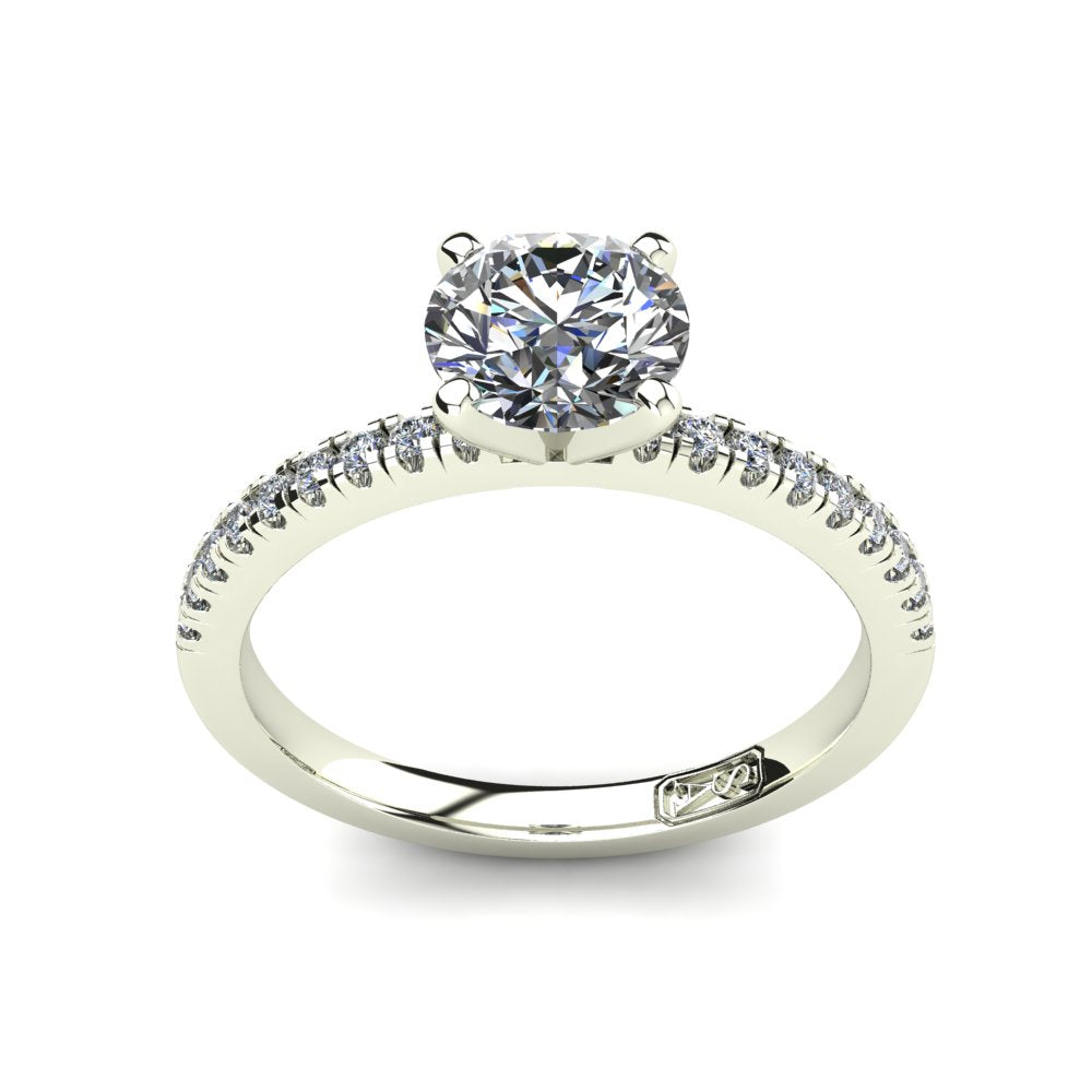 Chloe Round Brilliant Cut Lab Grown Engagement Ring in white gold, top view, as seen on the hand