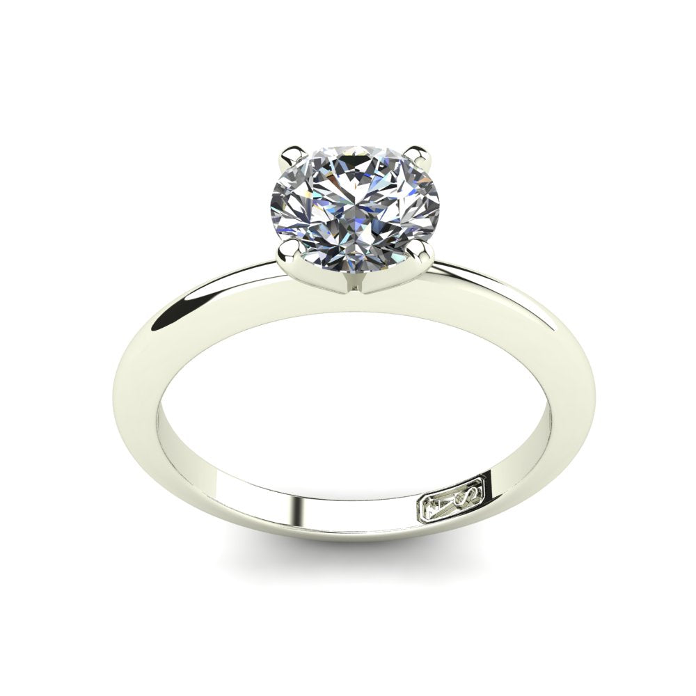 Grace Round Brilliant Cut Lab Grown Engagement Ring in white gold, top view, as seen on the hand