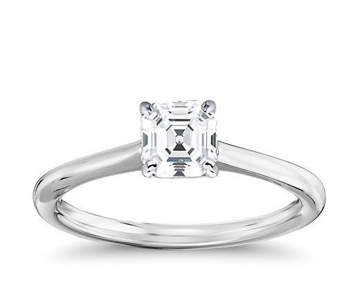 Asscher Cut Solitaire 4 Claw Setting with Classic Band
