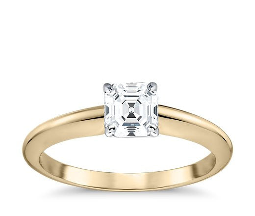 Asscher Cut Solitaire 4 Claw Setting with Semi Knife Edge Band