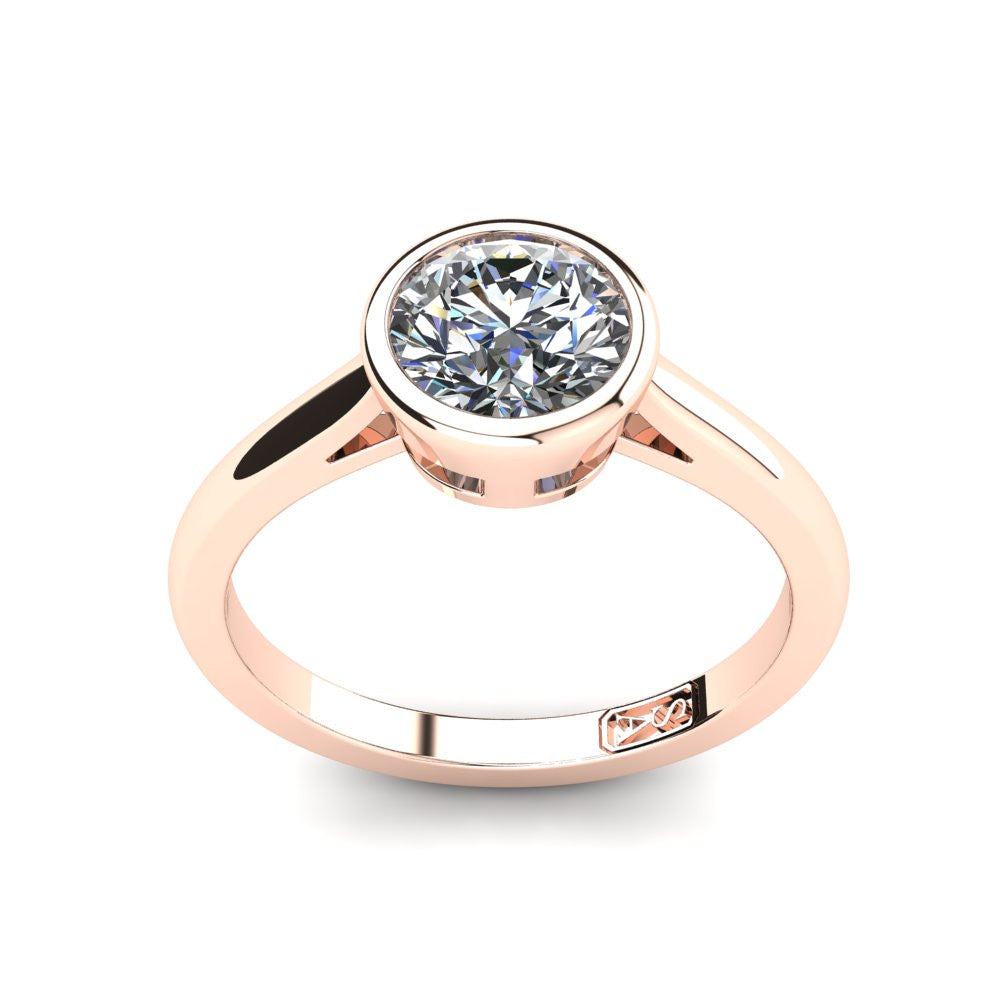 18kt Rose Gold, Bezel Solitaire Setting with Half Round Band