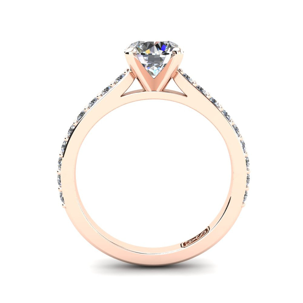 18kt Rose Gold, Solitaire Setting with Shared Claw set Accent Stones