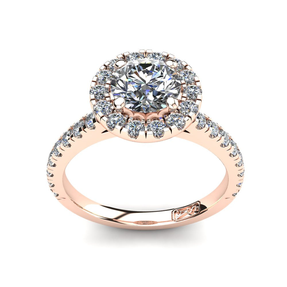 18kt Rose Gold, Halo Setting with Claw set Accent Stones