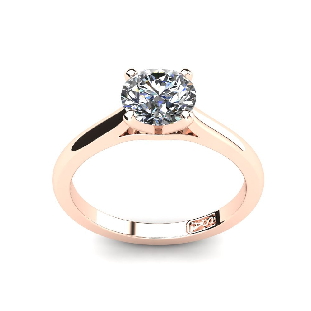 18kt Rose Gold, Solitaire Setting with Cathedral Band