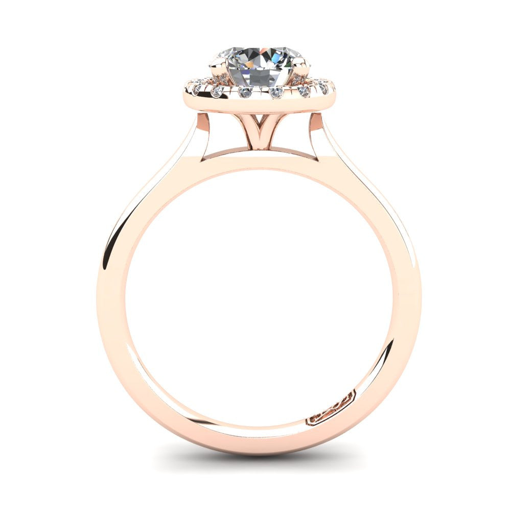 18kt Rose Gold, Halo Setting with Half Round Band