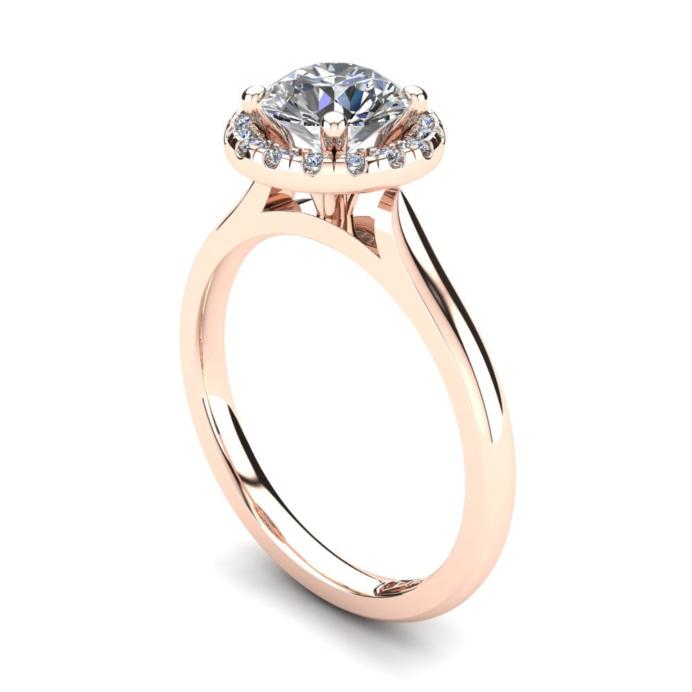 18kt Rose Gold, Halo Setting with Half Round Band