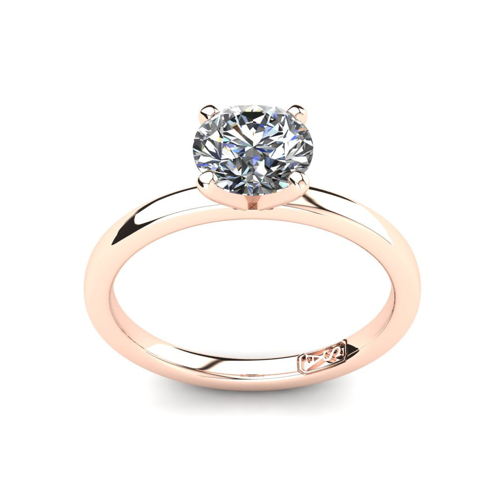 18kt Rose Gold, Solitaire Setting with Flat Round Band