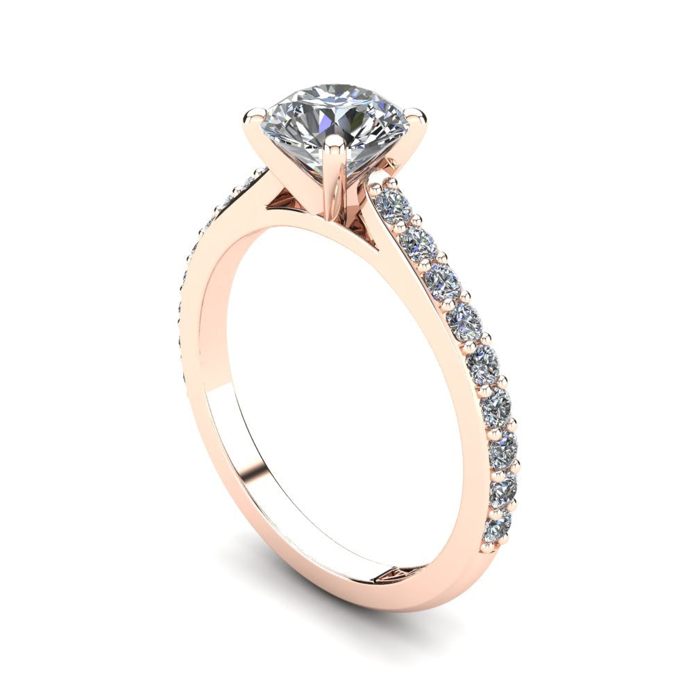 18kt Rose Gold, Solitaire Setting with Shared Claw set Accent Stones