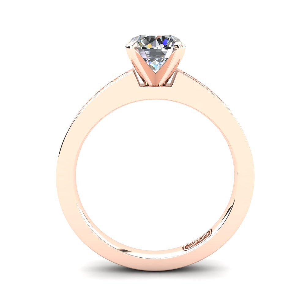 18kt Rose Gold, Solitaire Setting with Channel set Accent Stones