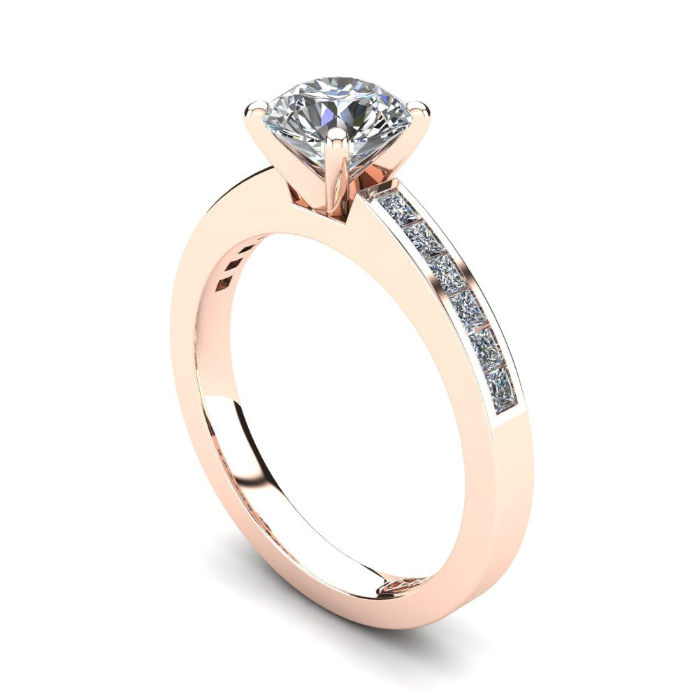 18kt Rose Gold, Solitaire Setting with Channel set Accent Stones