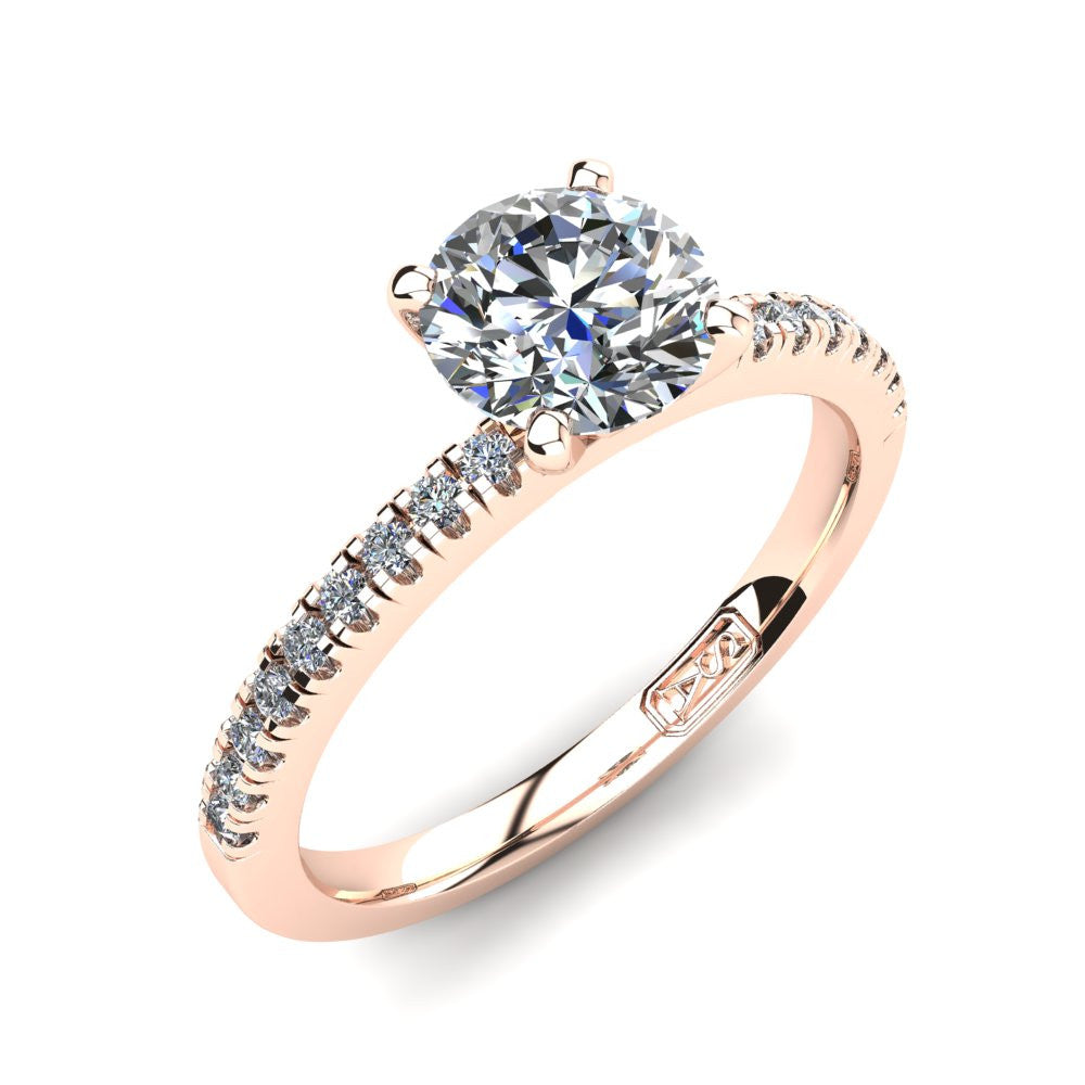 18kt Rose Gold, Solitaire Setting with Pavé set Accent Stones