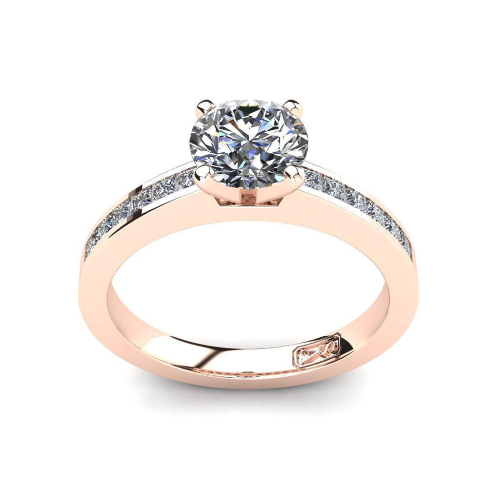 18kt Rose Gold, Solitaire Setting with Channel set Accent Stones