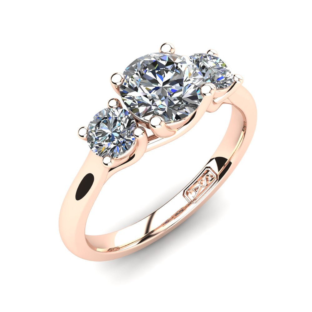 18kt Rose Gold, Trilogy Setting with Half Round Band