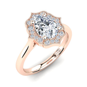 18kt Rose Gold Vintage Solitaire Setting with Halo