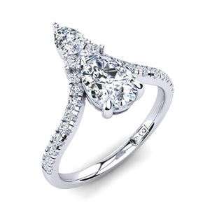 18kt White Gold Dual Stone Pear with Accent Stones U-Shape Setting