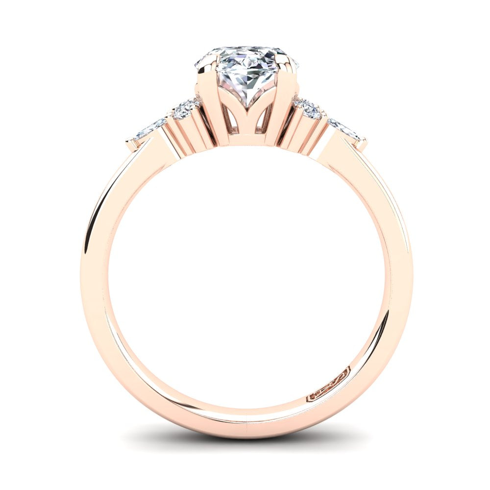 18kt Rose Gold, 4 Claw Solitaire Filigree Basket Setting with Cluster RBC and Marquise Accent Stones