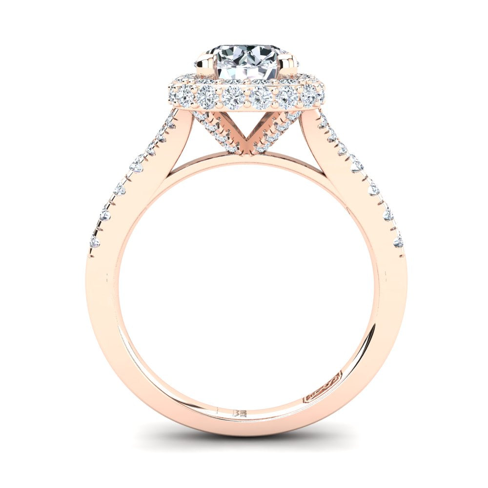 18kt Rose Gold Solitaire with Double Halo and Accent Diamonds with U Setting