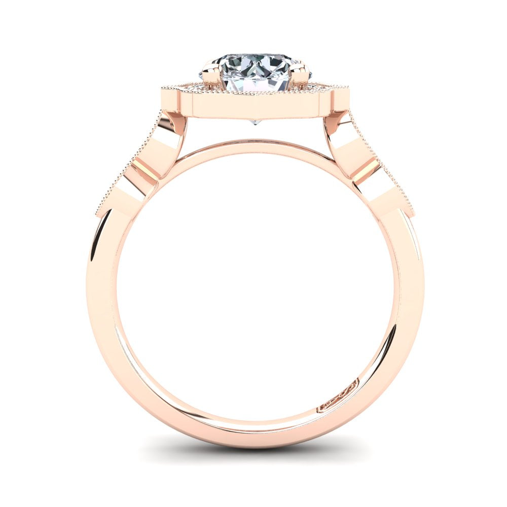 18kt Rose Gold Vintage Solitaire Setting with Halo and Accent Stones