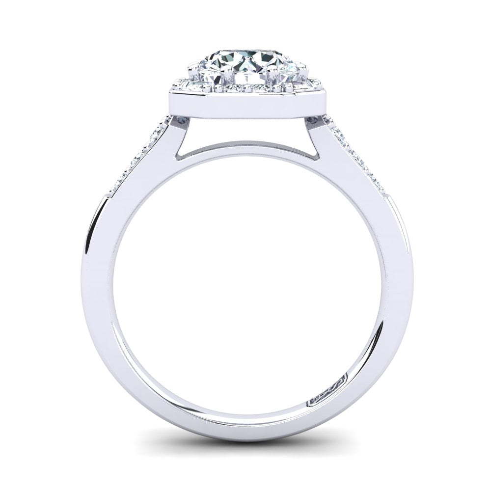 18kt White Gold Solitaire with Vintage Halo and Baguette and RBC Accent Stones