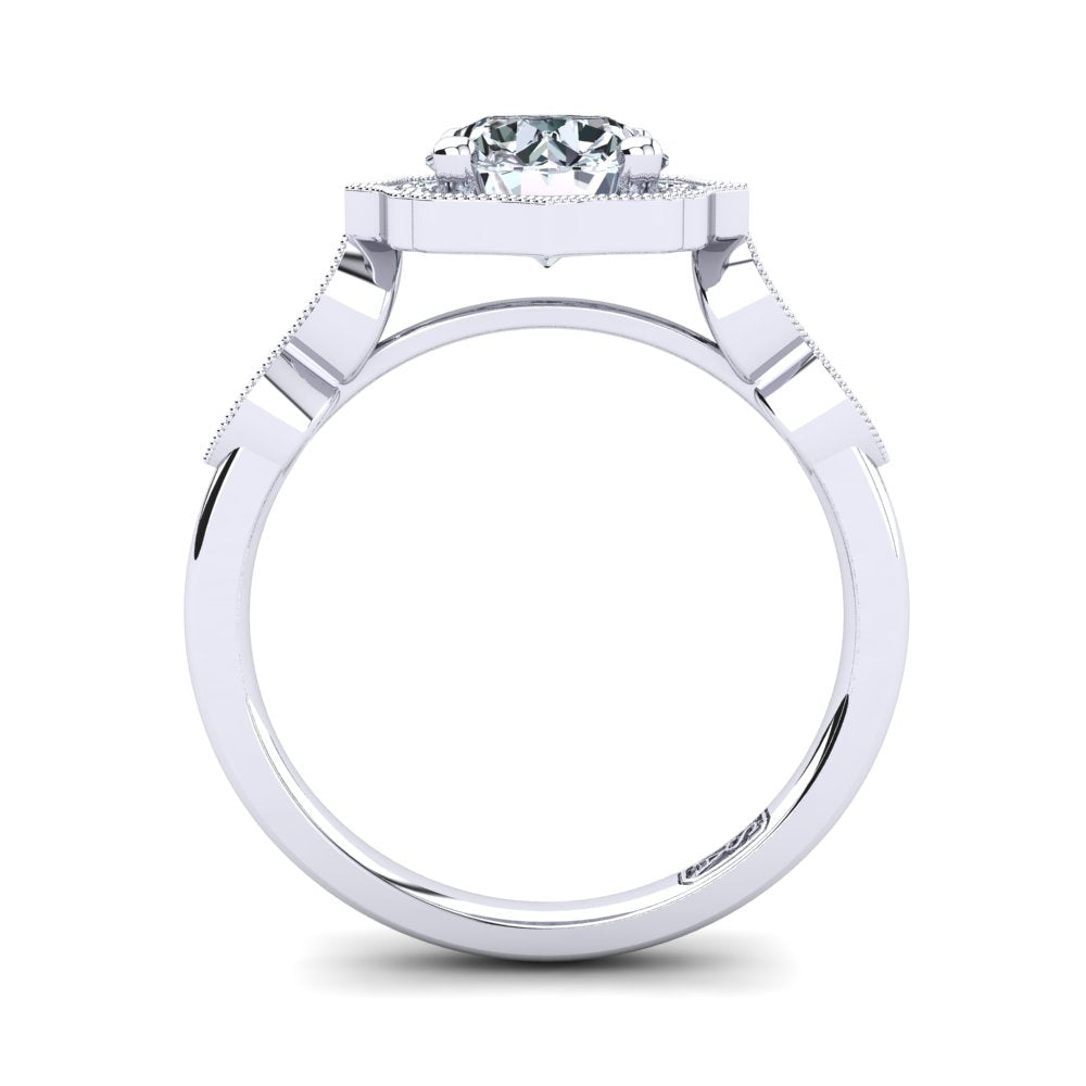 18kt White Gold Vintage Solitaire Setting with Halo and Accent Stones