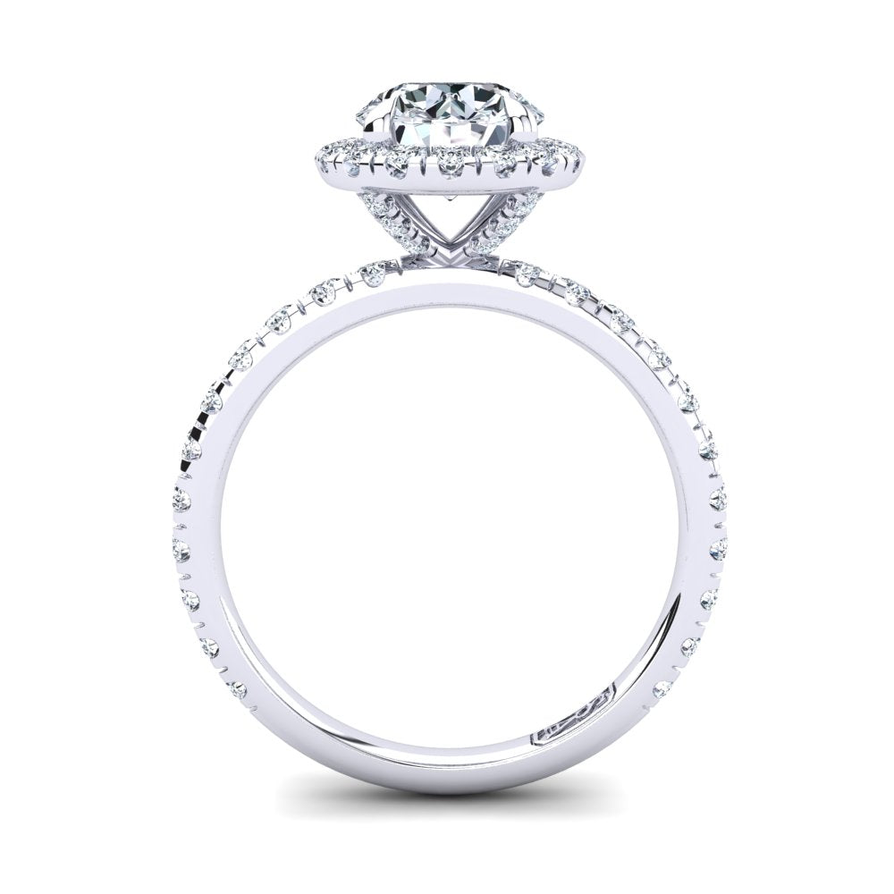 18kt White Gold Solitaire 4 Claw Setting with Raised Halo and Accent Stones