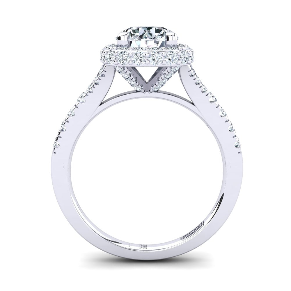 18kt White Gold Solitaire with Double Halo and Accent Diamonds with U Setting