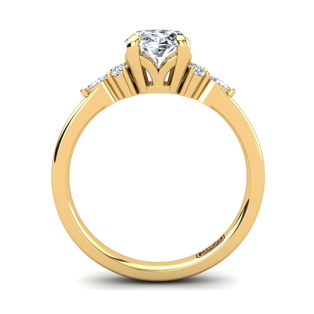 18kt Yellow Gold, 4 Claw Solitaire Filigree Basket Setting with Cluster RBC and Marquise Accent Stones