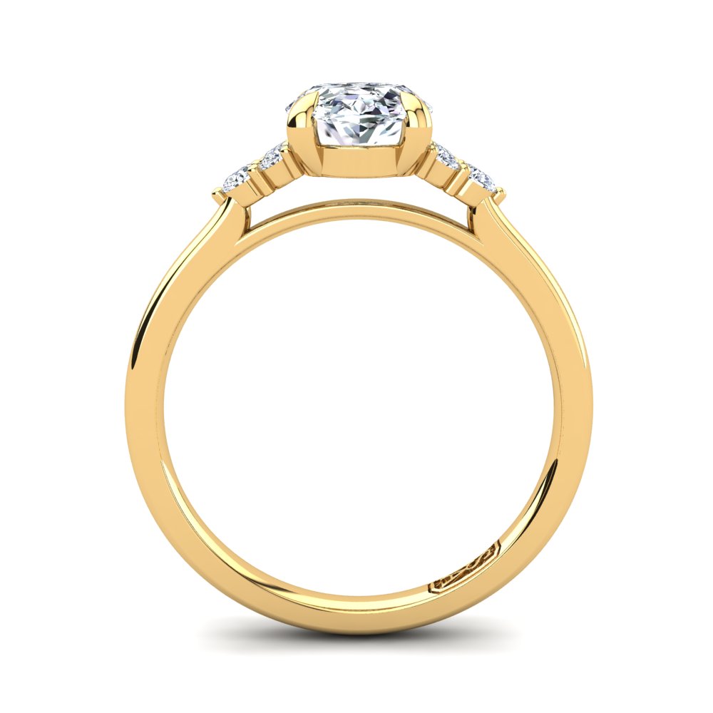 18kt Yellow Gold, 4 Claw Solitaire Setting with Cluster Accent Stones
