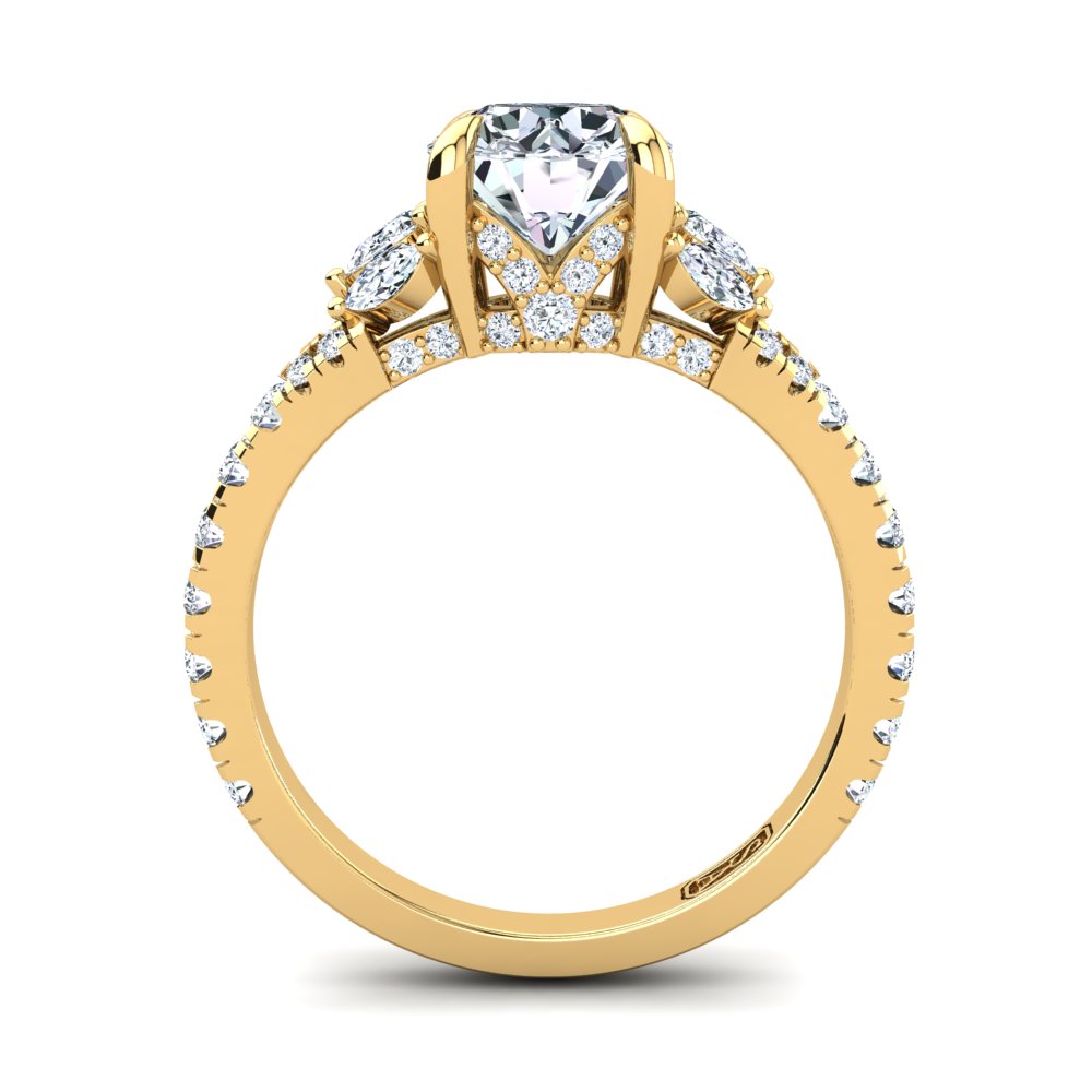 18kt Yellow Gold Solitaire with Split Band and Pear Marquise and RBC Accent Stones