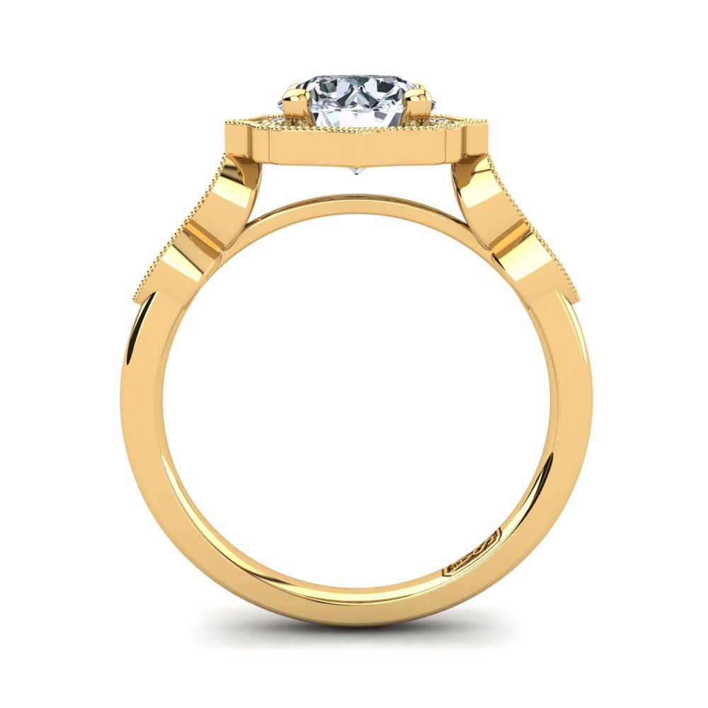 18kt Yellow Gold Vintage Solitaire Setting with Halo and Accent Stones