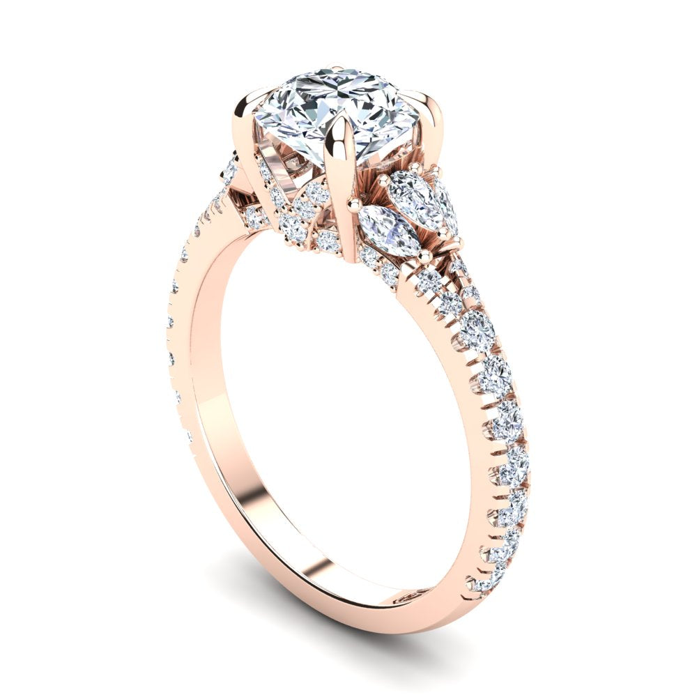 18kt Rose Gold Solitaire with Split Band and Pear Marquise and RBC Accent Stones