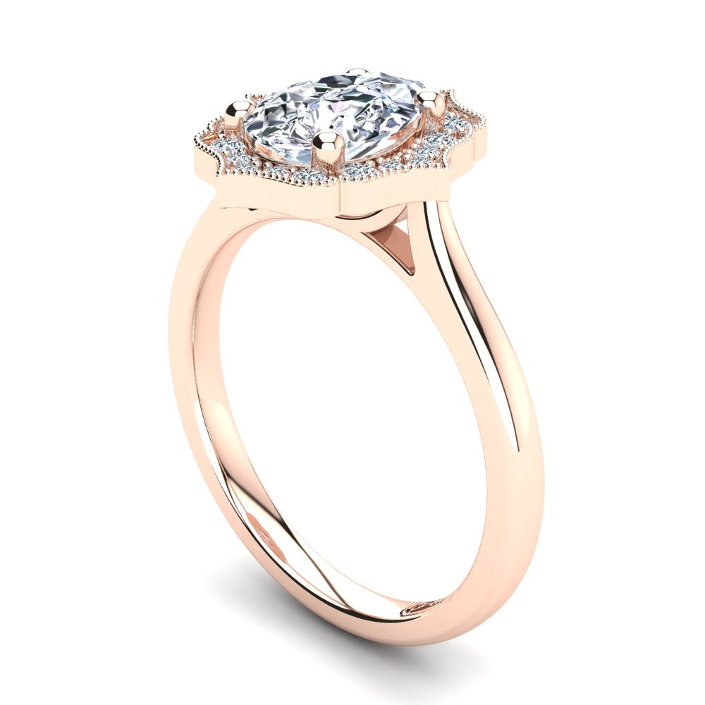 18kt Rose Gold Vintage Solitaire Setting with Halo