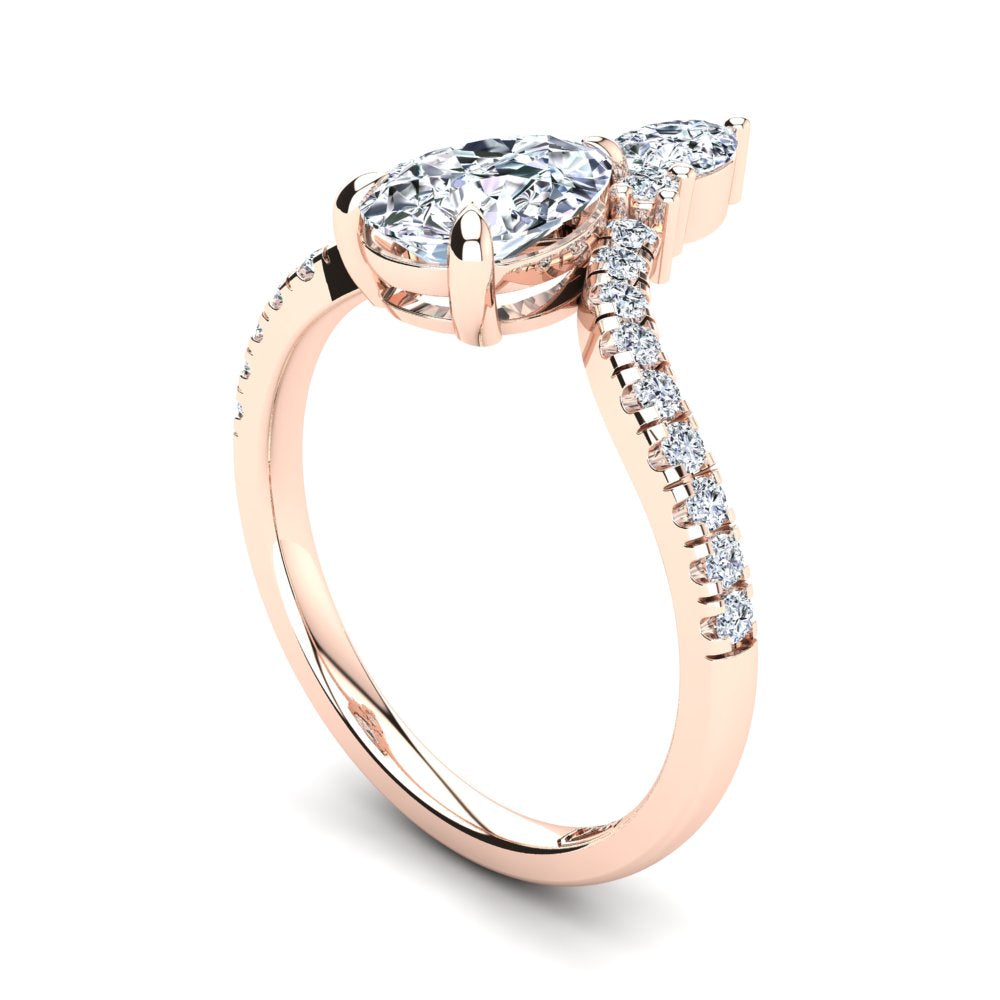 18kt Rose Gold Dual Stone Pear with Accent Stones U-Shape Setting