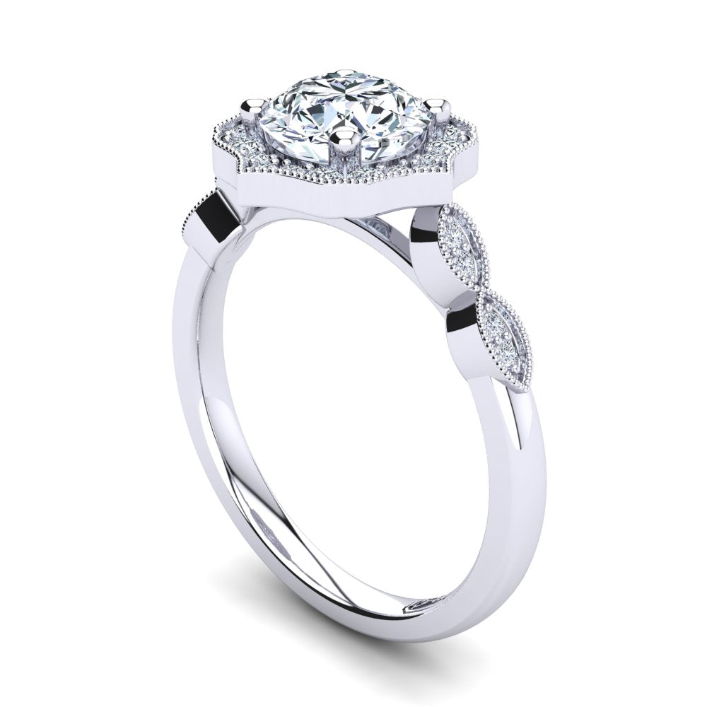 Platinum Vintage Solitaire Setting with Halo and Accent Stones