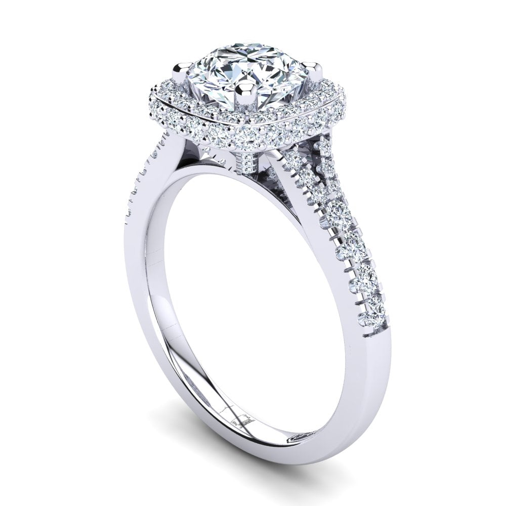 Platinum Solitaire With Double Halo and Accent Diamonds with U Setting