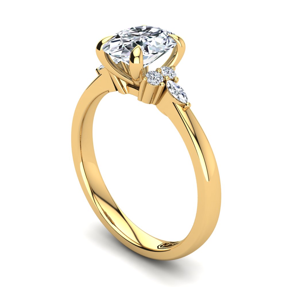 18kt Yellow Gold, 4 Claw Solitaire Setting with Cluster RBC and Marquise Accent Stones