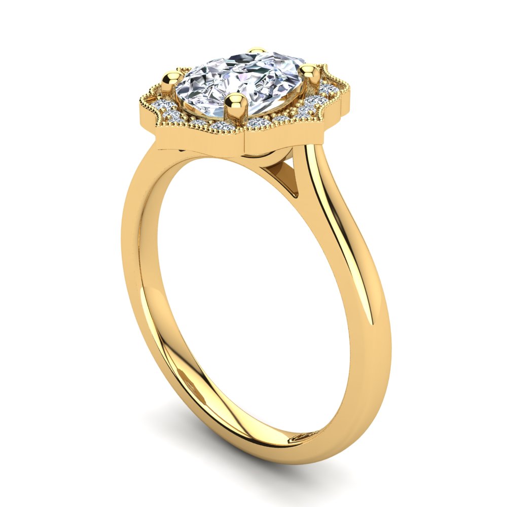 18kt Yellow Gold Vintage Solitaire Setting with Halo