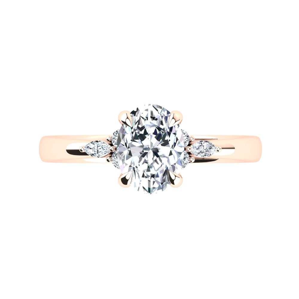 18kt Rose Gold, 4 Claw Solitaire Setting with Cluster RBC and Marquise Accent Stones