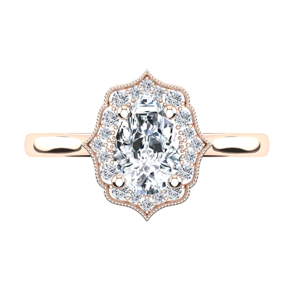 18kt Rose Gold Vintage Solitaire Setting with Halo