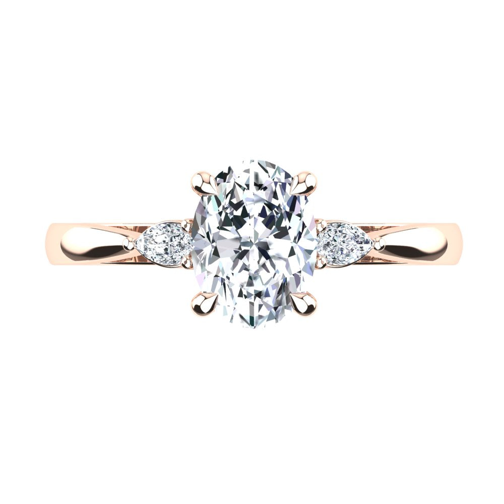 18kt Rose Gold, 4 Claw Solitaire Setting with Pear Accent Stones
