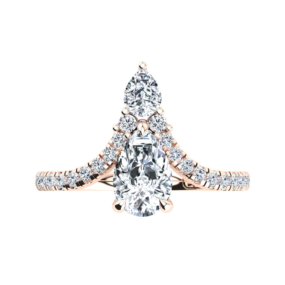 18kt Rose Gold Dual Stone Pear with Accent Stones U-Shape Setting