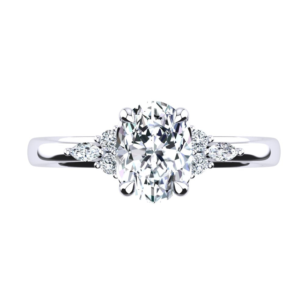 Platinum, 4 Claw Solitaire Filigree Basket Setting with Cluster RBC and Marquise Accent Stones