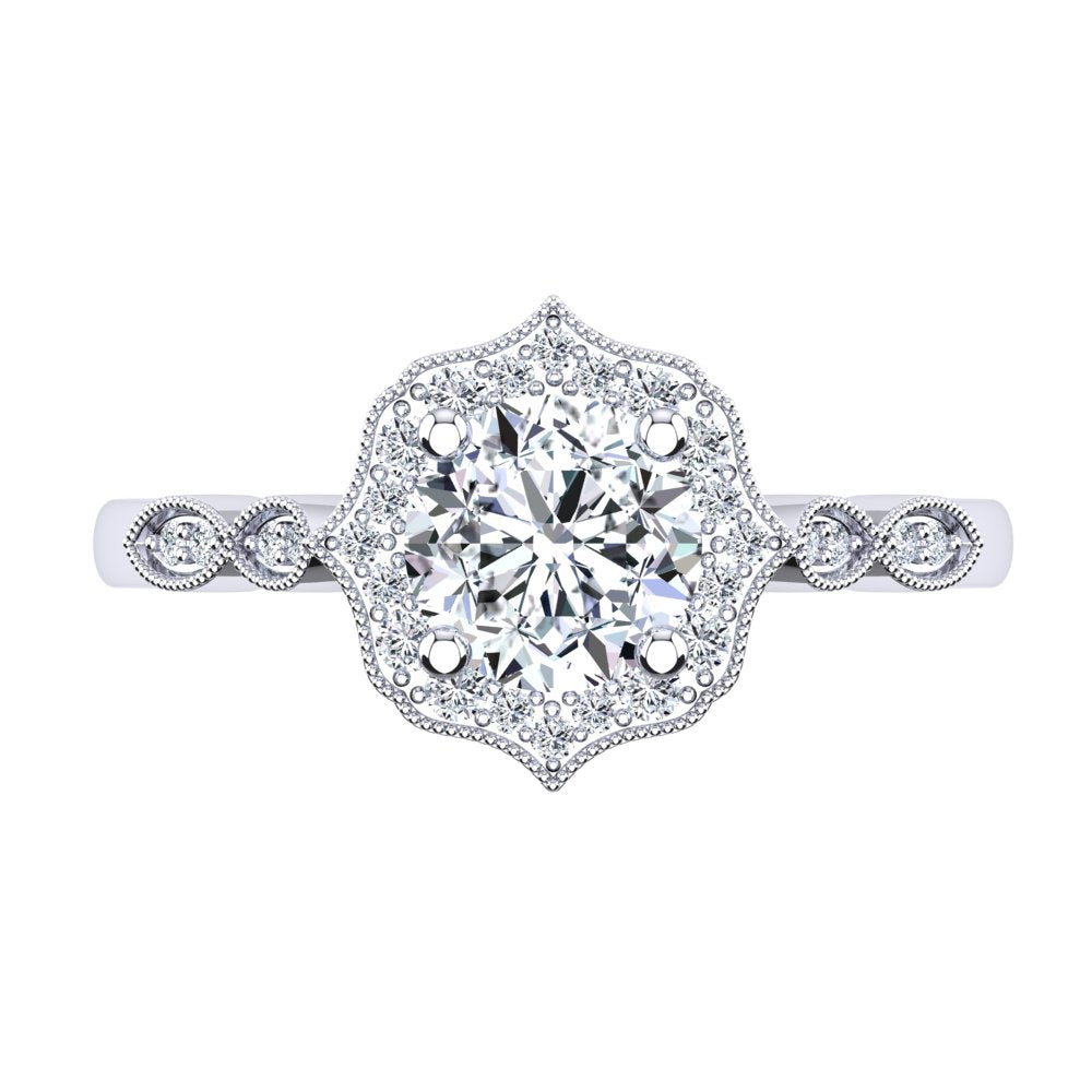 Platinum Vintage Solitaire Setting with Halo and Accent Stones