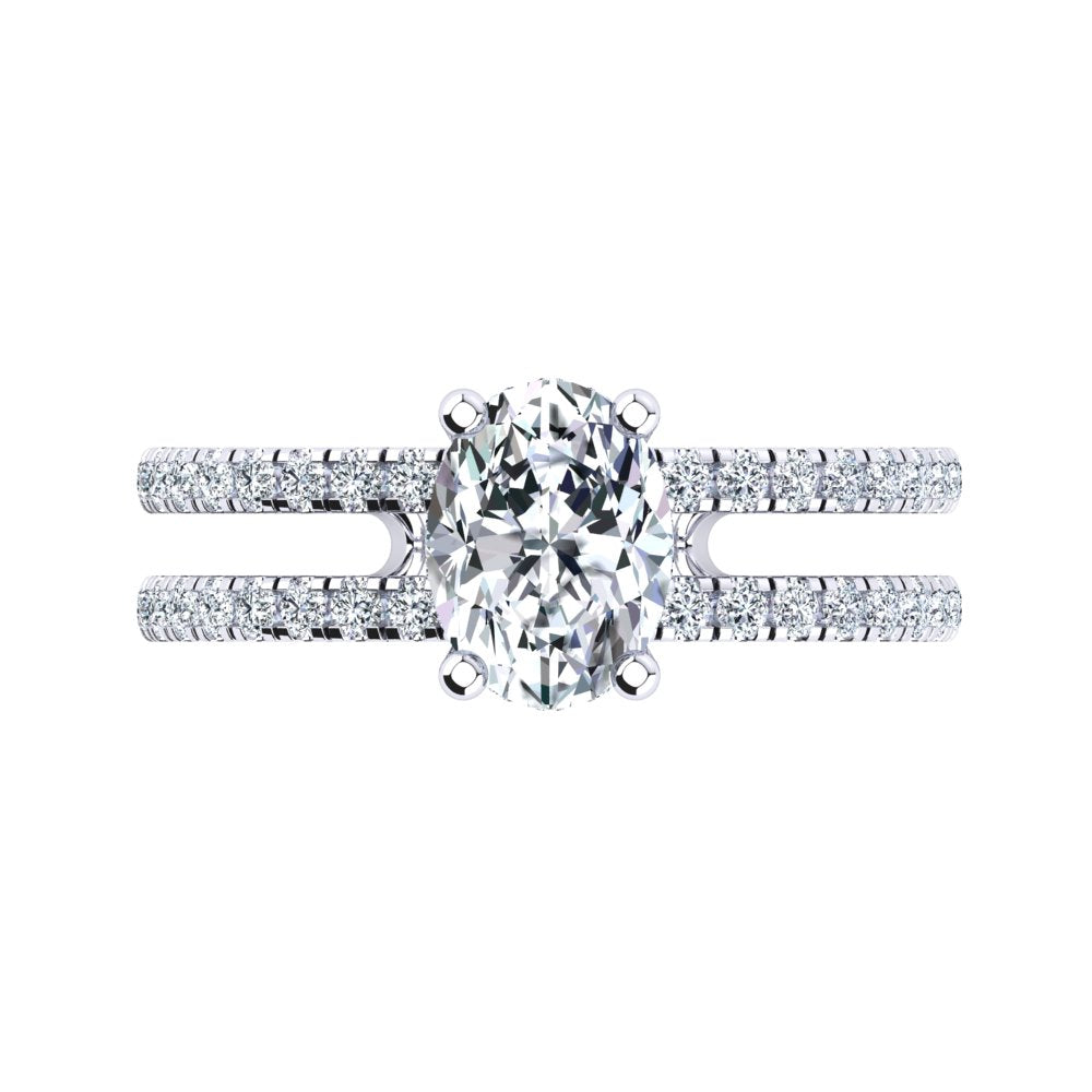 Platinum, Solitaire Hidden Halo Setting, Dual Band with Scallop Setting Accent Stones