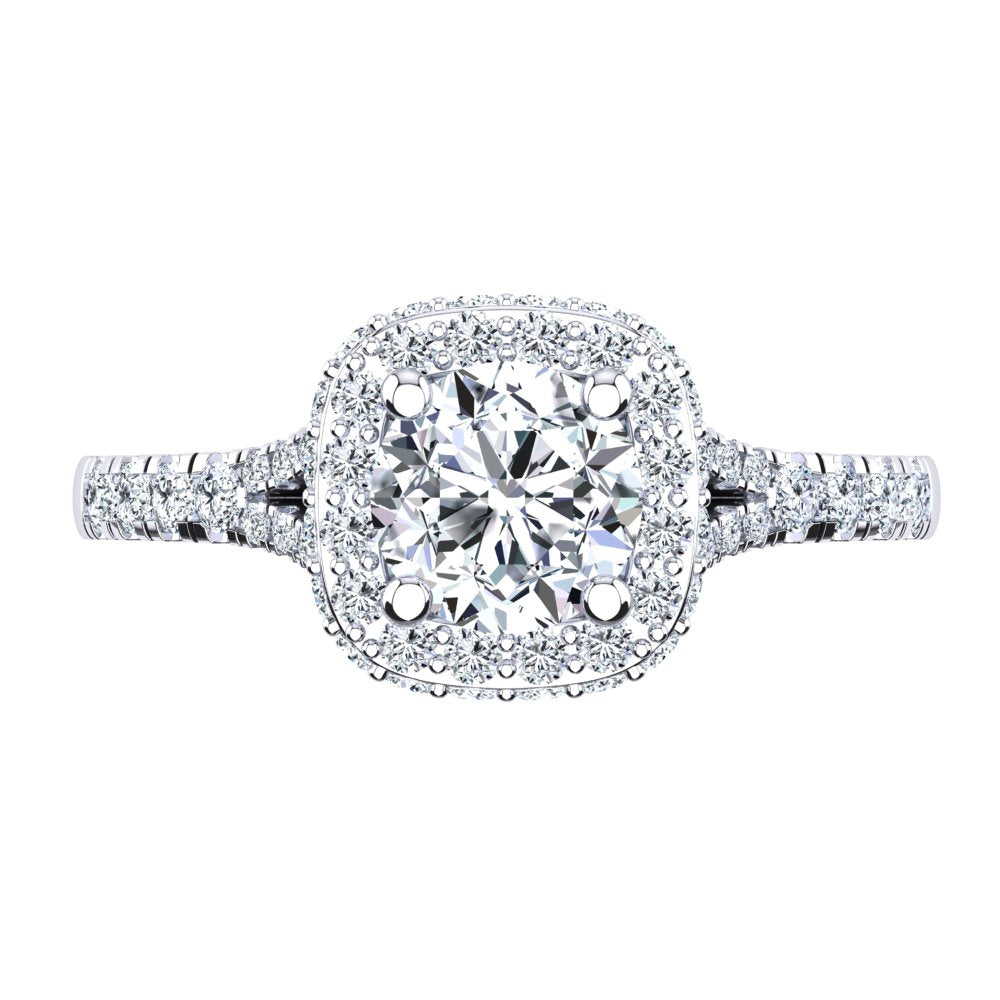 Platinum Solitaire With Double Halo and Accent Diamonds with U Setting