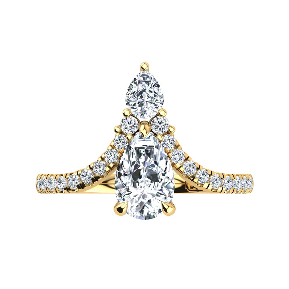 18kt Yellow Gold Dual Stone Pear with Accent Stones U-Shape Setting