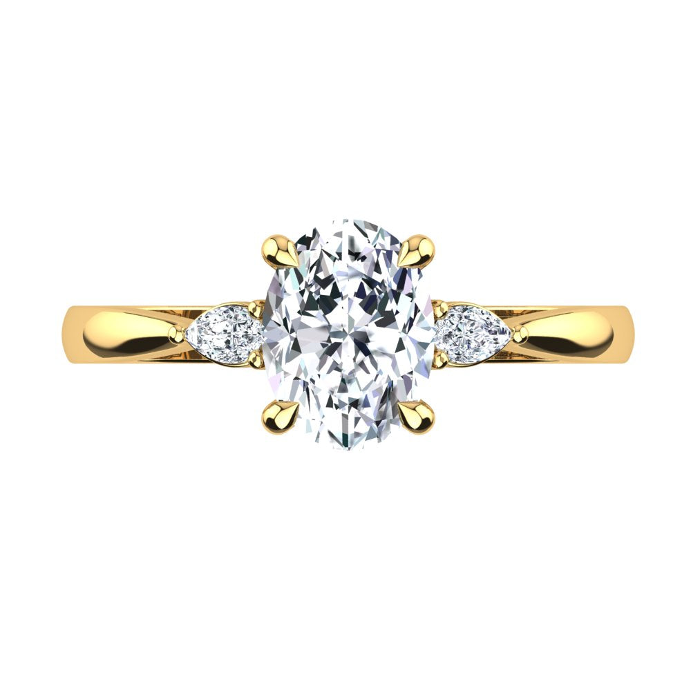 18kt Yellow Gold, 4 Claw Solitaire Setting with Pear Accent Stones