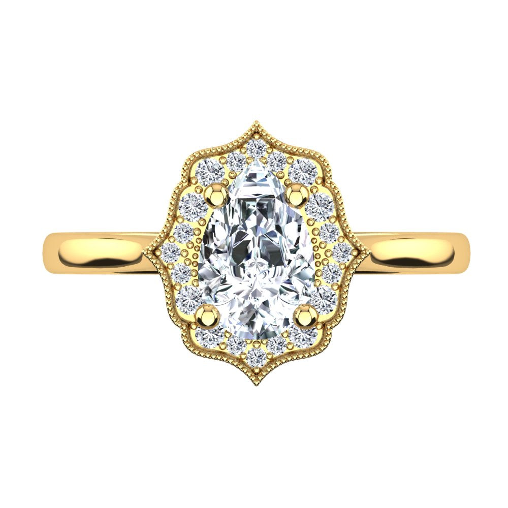18kt Yellow Gold Vintage Solitaire Setting with Halo