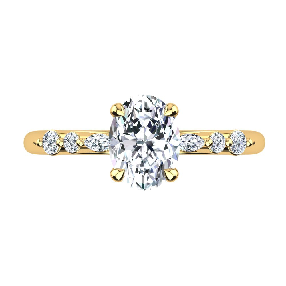 18kt Yellow Gold, 4 Claw Solitaire Setting with Accent Stones